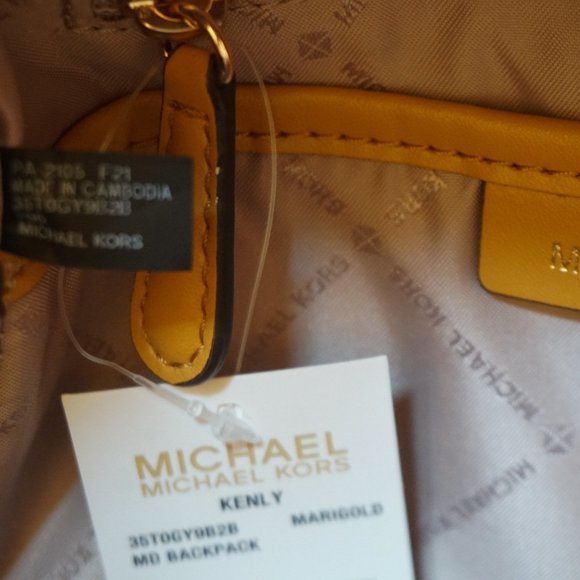 Michael Kors Kenly Medium Backpack MK Brown Yellow - Picture 9 of 10